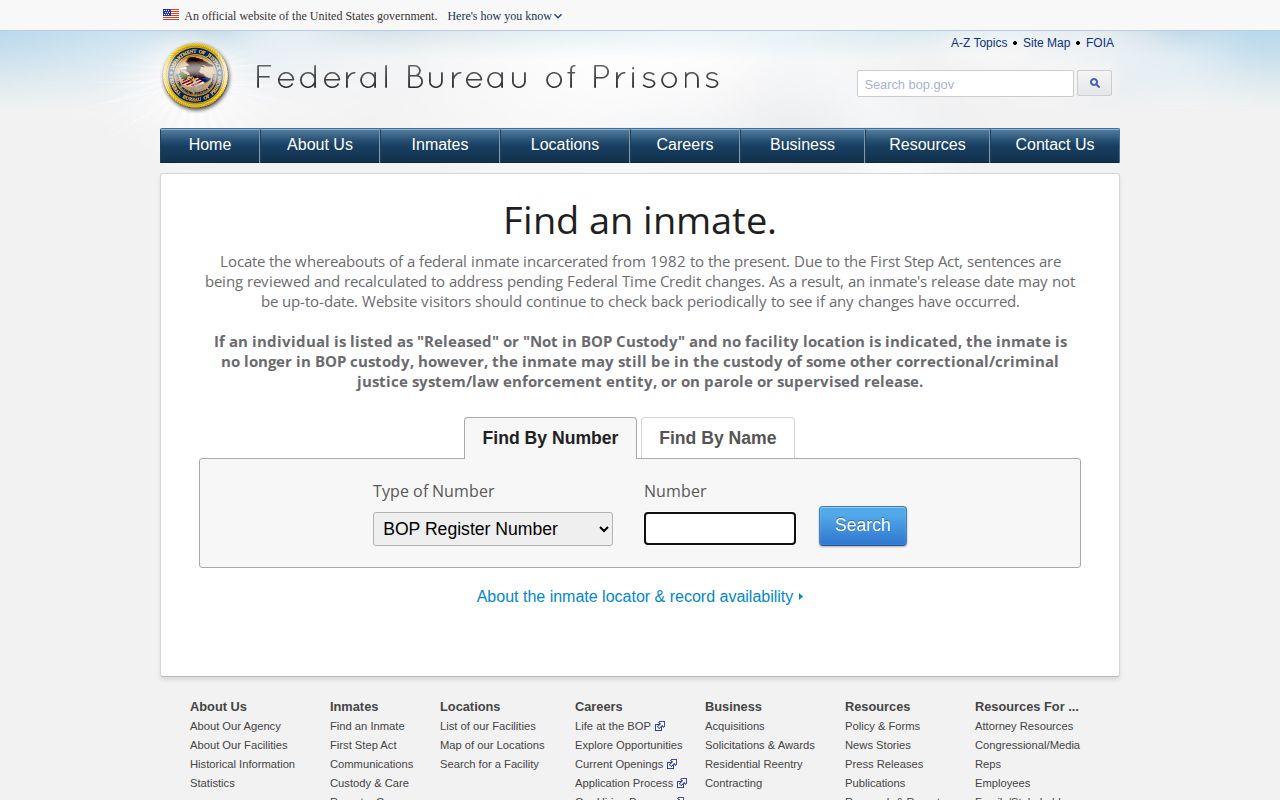 Pulaski County federal released inmate BOP status explanation