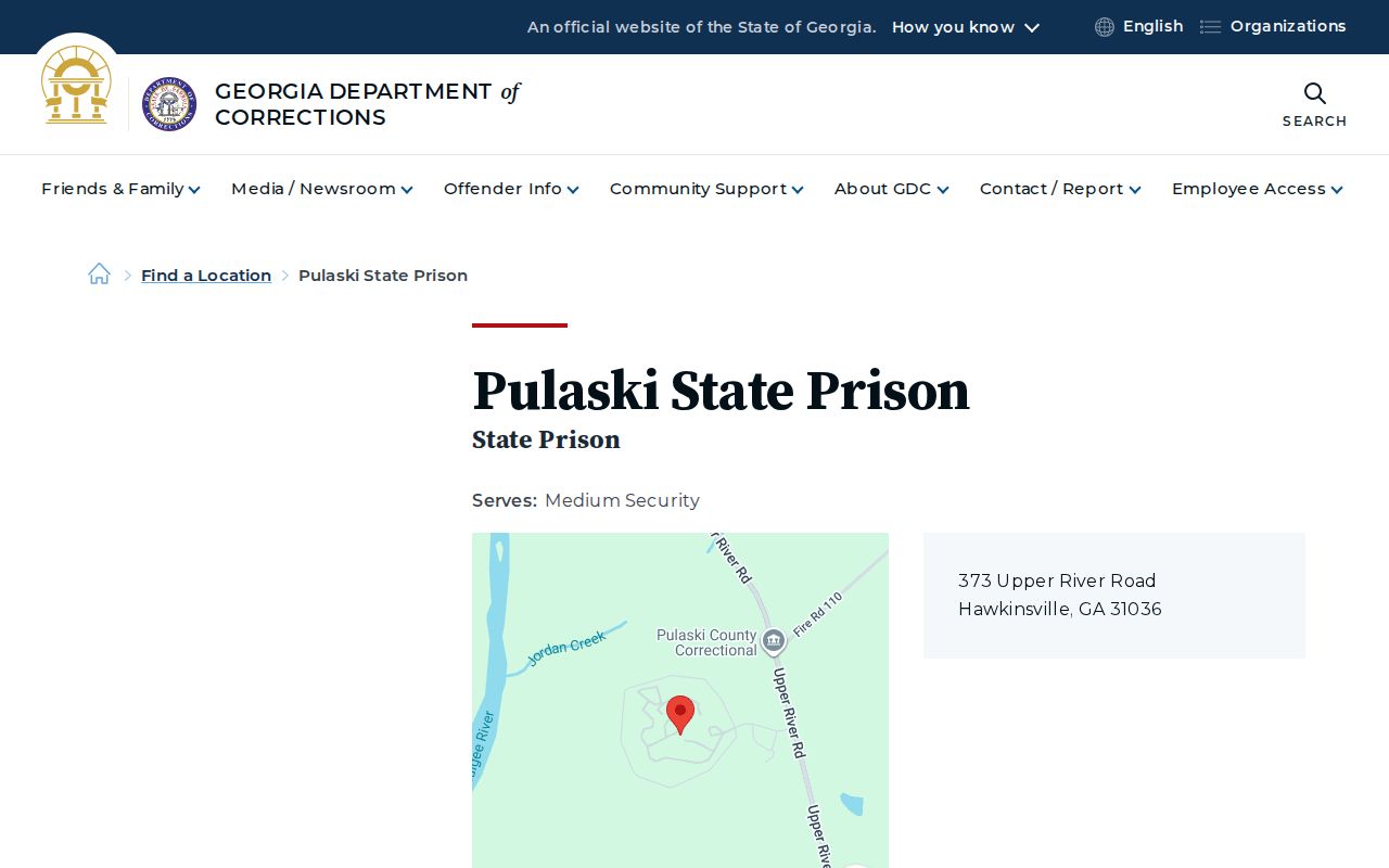 Georgia Department of Corrections Pulaski State Prison facility page